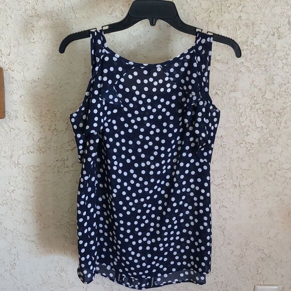 Zac & Rachel Polka Dot Tank with Decorative Off the shoulder Sleeve - Picture 3 of 11